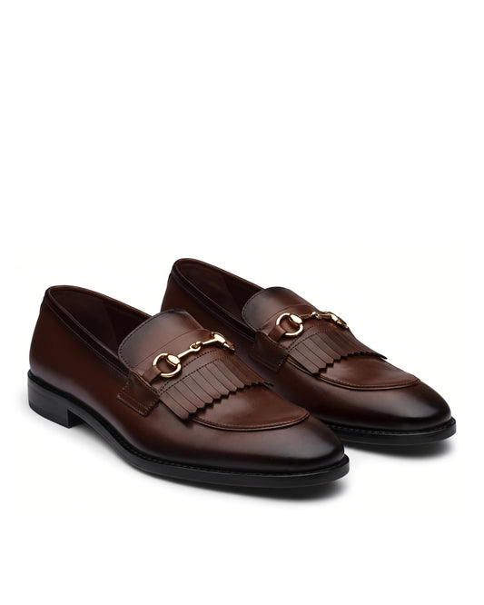 Cavaliere Fringed Horsebit Loafers | Espresso Brown, pair view