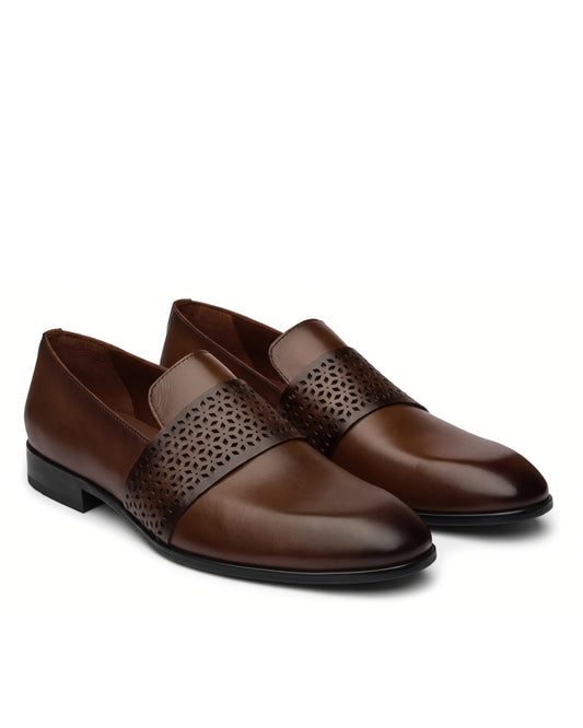Varenna Perforated-Band Loafers | Cognac Brown, pair view