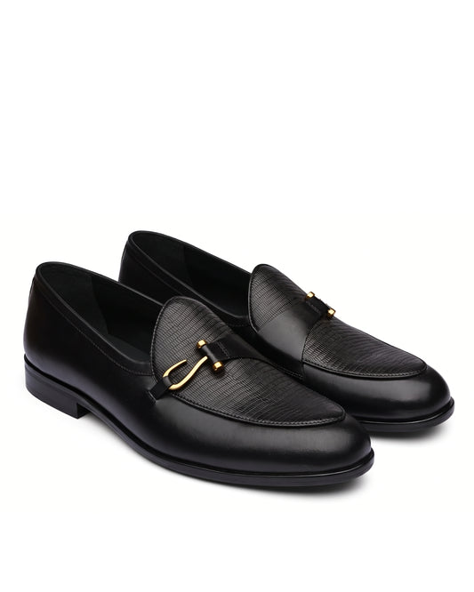 Bellagio Textured Horsebit Loafers | Obsidian Black, pair view