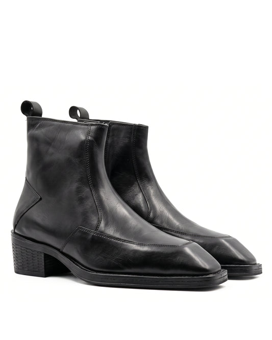 Massimo Cap-Toe Leather Chelsea Boots in Obsidian Black by Martin Germont, pair view