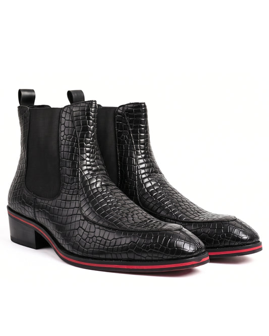 Romano Crocodile-Embossed Chelsea Boots in Obsidian Black by Martin Germont, pair view