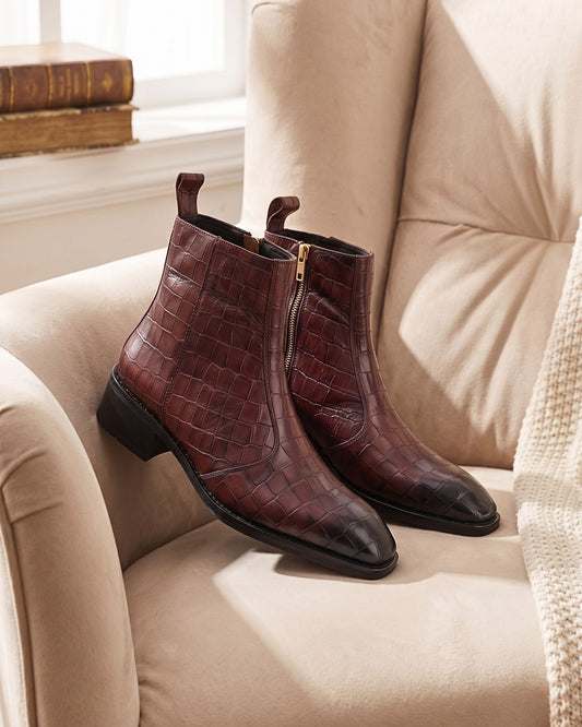 Marcello Crocodile-Embossed Chelsea Boots | Oxblood Brown
