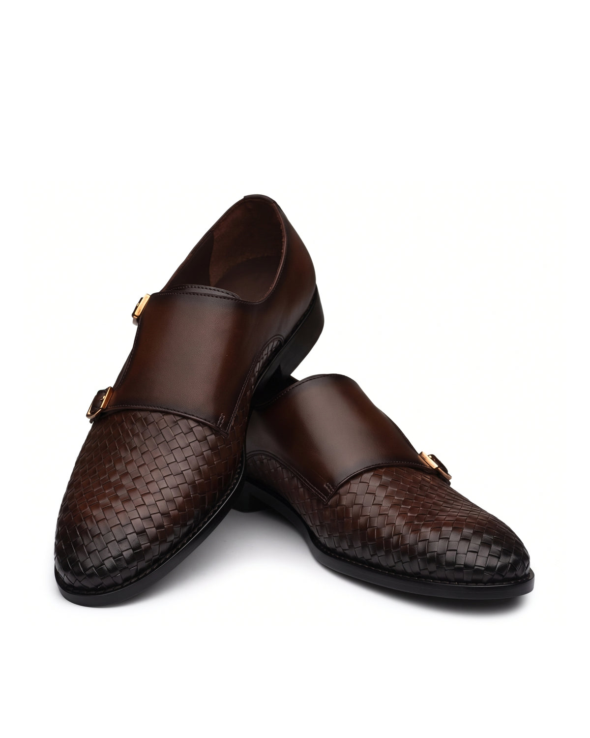 Vittorio Woven-Effect Double-Buckle Loafers | Espresso Brown, angled view