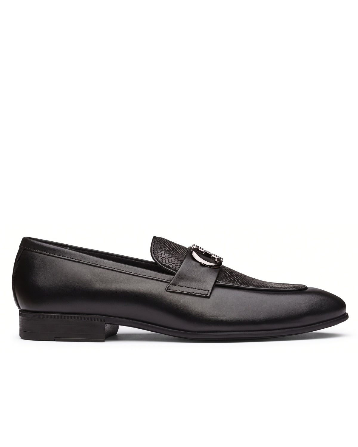 Imperio Embossed Horsebit Loafers | Obsidian Black, side profile