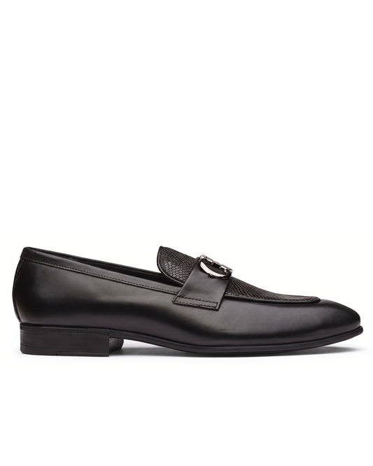 Imperio Embossed Horsebit Loafers | Obsidian Black, side profile