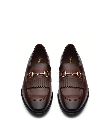 Cavaliere Fringed Horsebit Loafers | Espresso Brown, leather detail