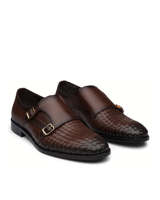 Vittorio Woven-Effect Double-Buckle Loafers | Espresso Brown, pair view