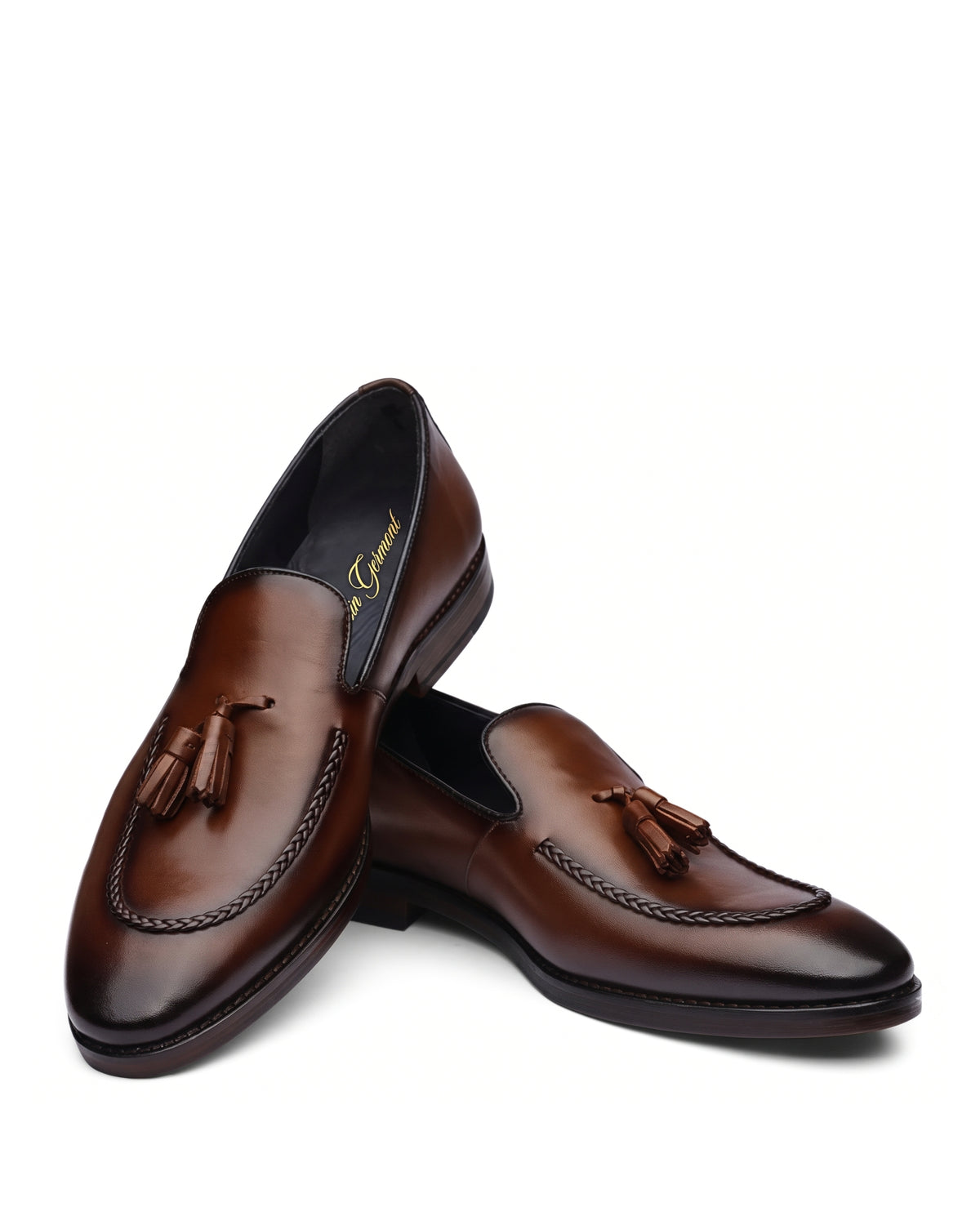 Lorenzo Tassel Loafers | Mahogany Brown, angled view
