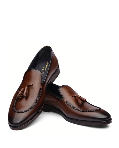 Lorenzo Tassel Loafers | Mahogany Brown, angled view