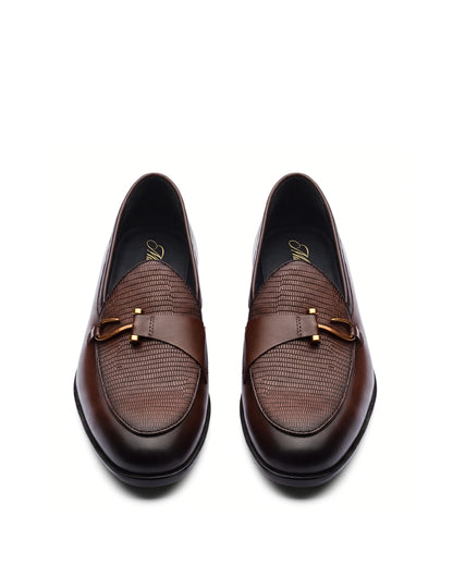 Bellagio Textured Horsebit Loafers | Espresso Brown, leather detail