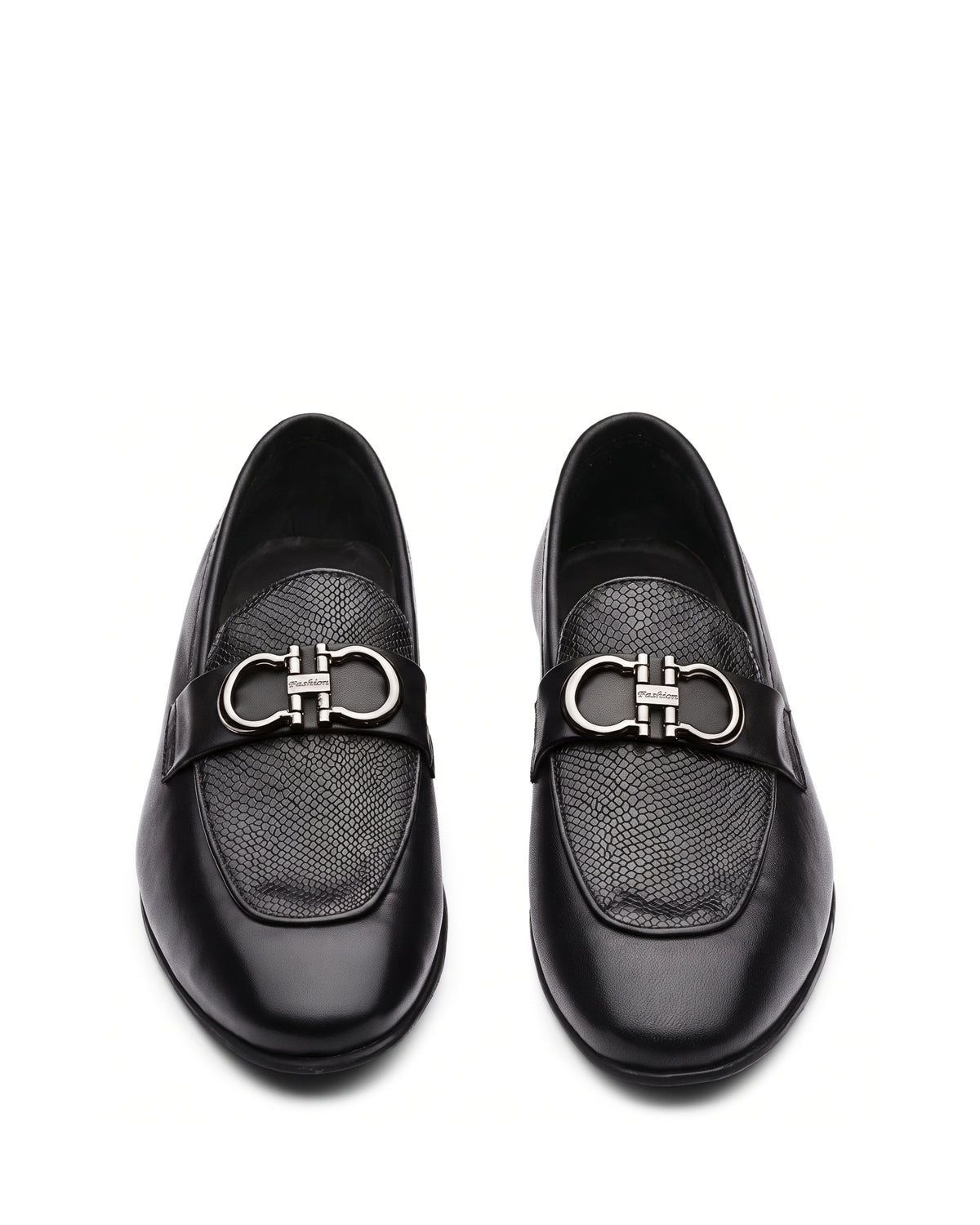 Imperio Embossed Horsebit Loafers | Obsidian Black, leather detail