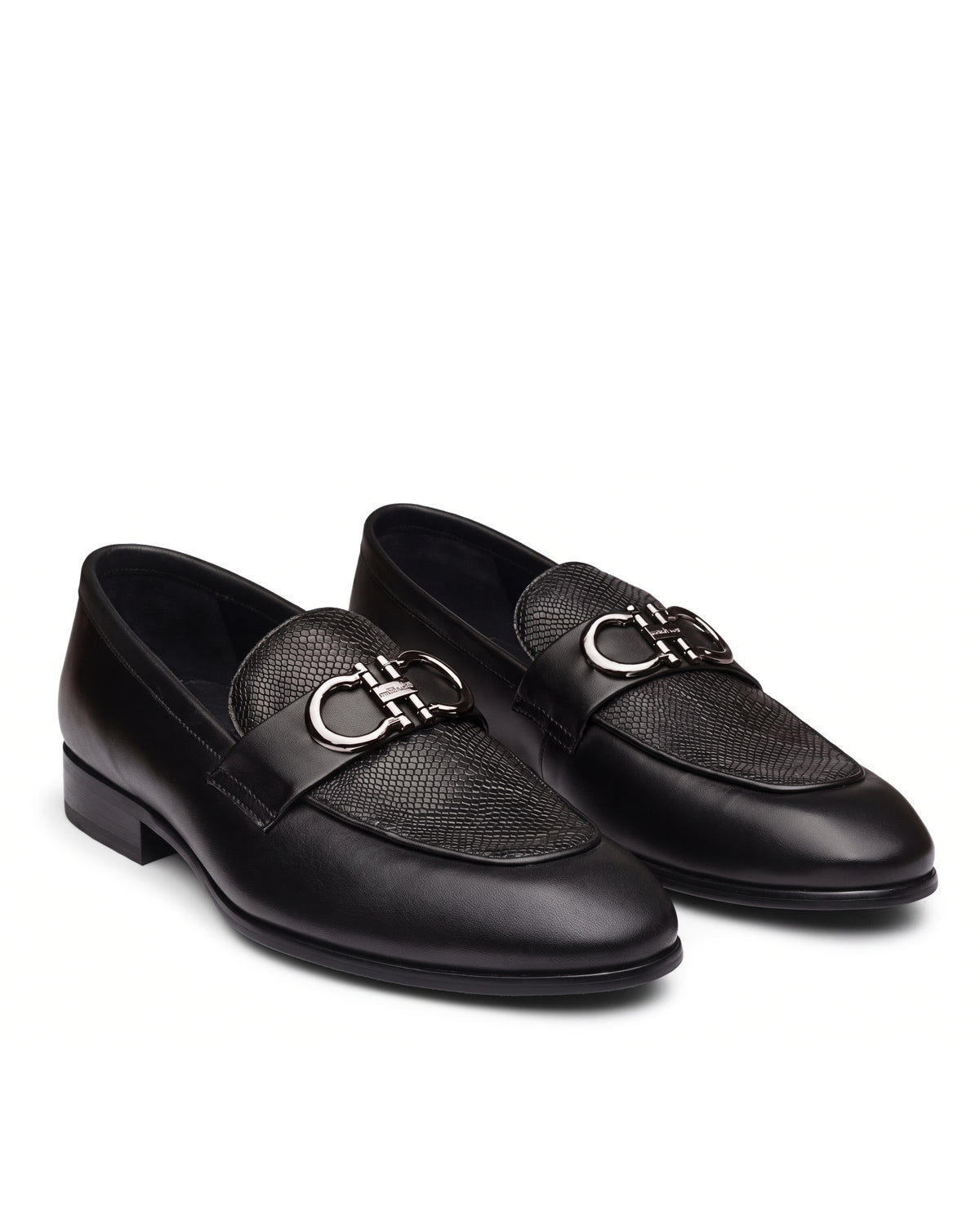 Imperio Embossed Horsebit Loafers | Obsidian Black, pair view