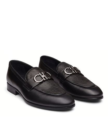 Imperio Embossed Horsebit Loafers | Obsidian Black, pair view