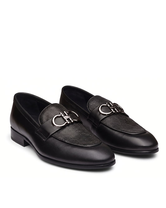 Imperio Embossed Horsebit Loafers | Obsidian Black, pair view