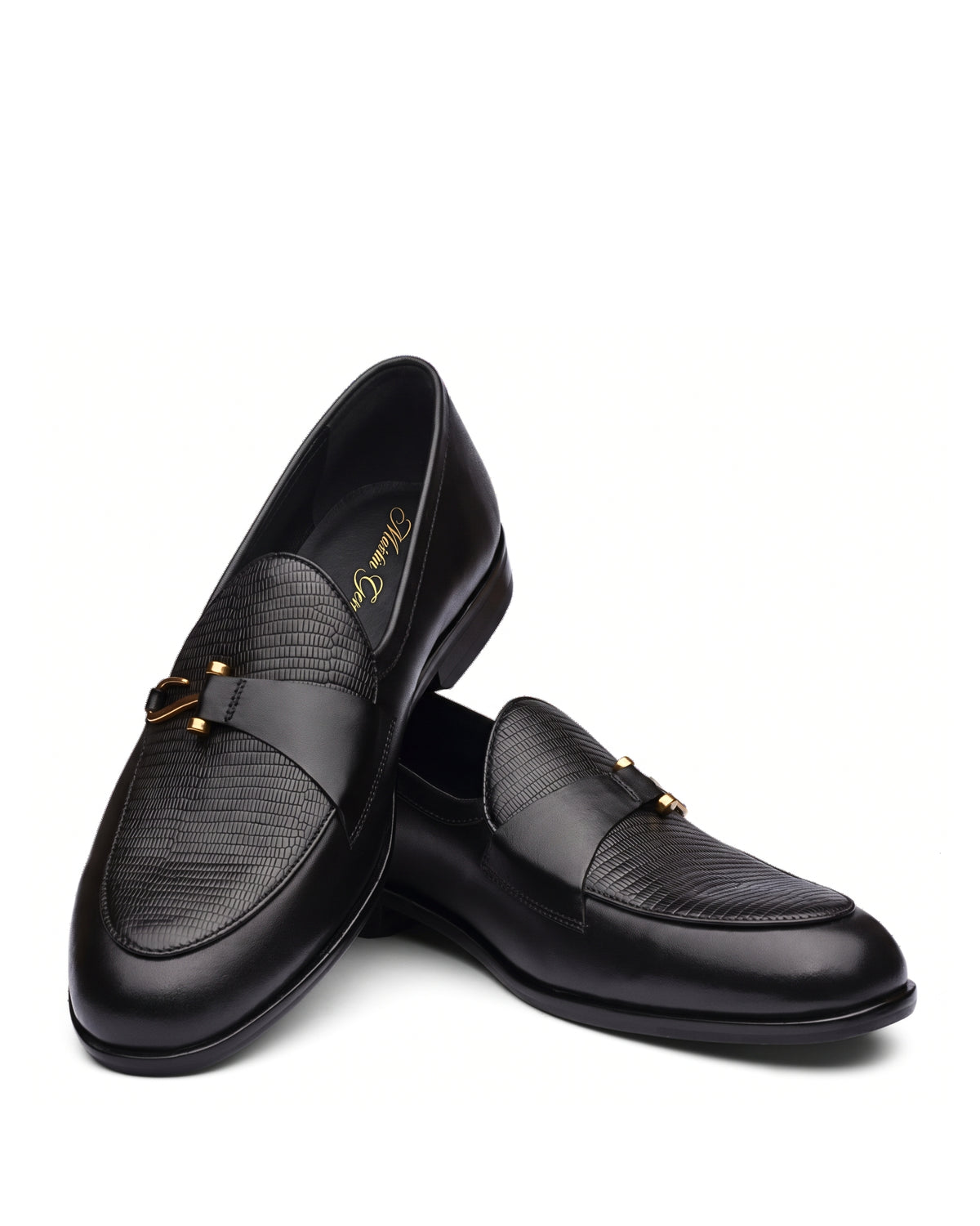 Bellagio Textured Horsebit Loafers | Obsidian Black, angled view