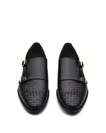 Vittorio Woven-Effect Double-Buckle Loafers | Obsidian Black, additional view