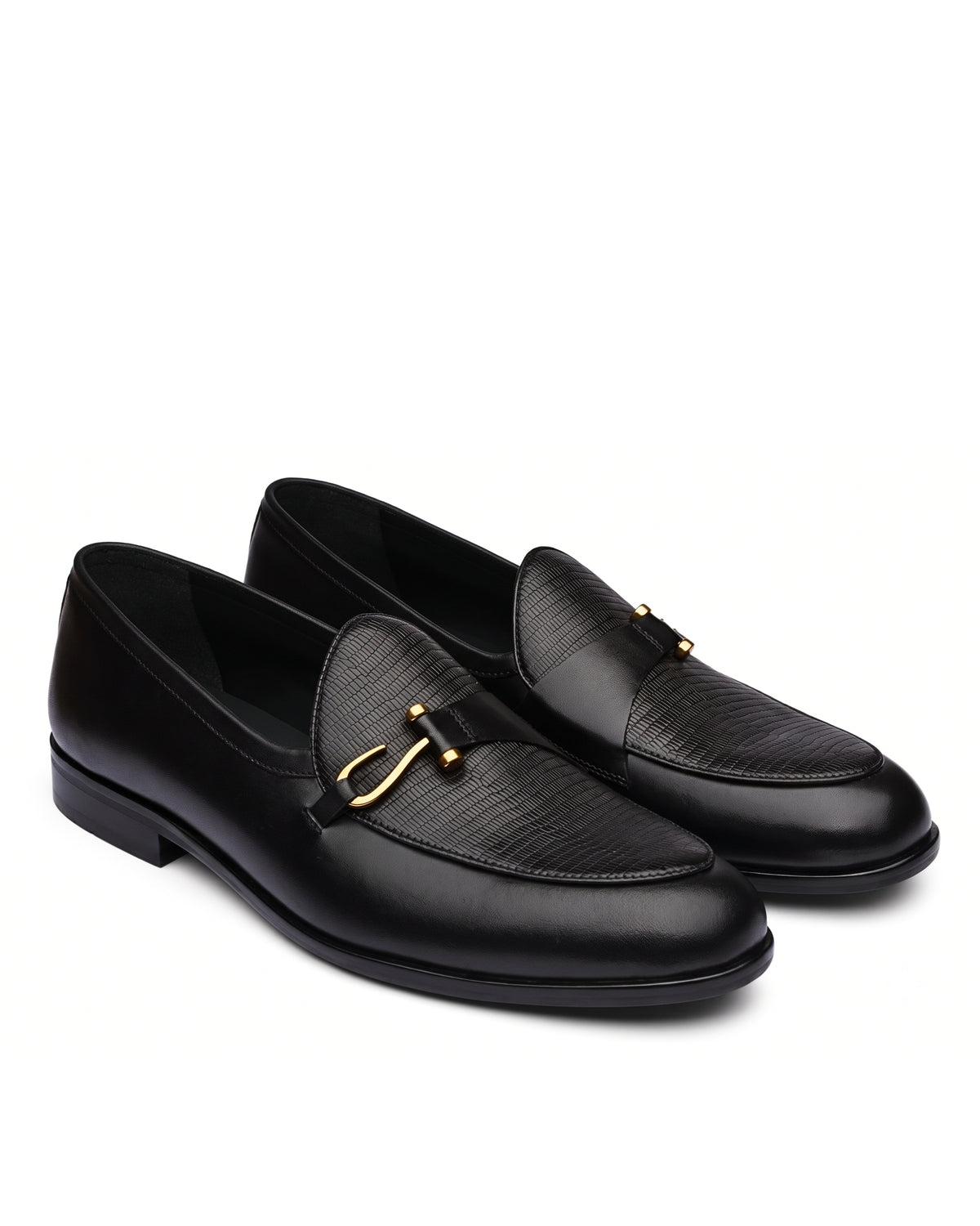 Bellagio Textured Horsebit Loafers | Obsidian Black, pair view
