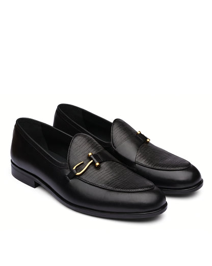 Bellagio Textured Horsebit Loafers | Obsidian Black, pair view