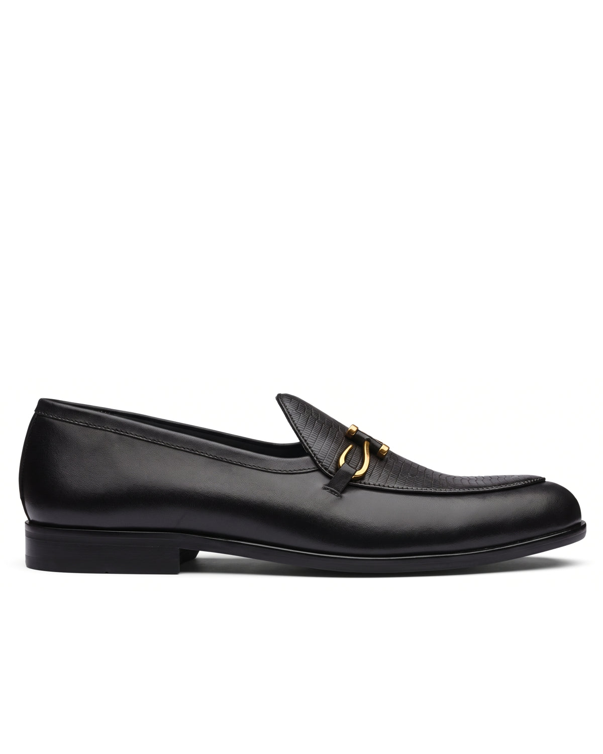 Bellagio Textured Horsebit Loafers | Obsidian Black, side profile