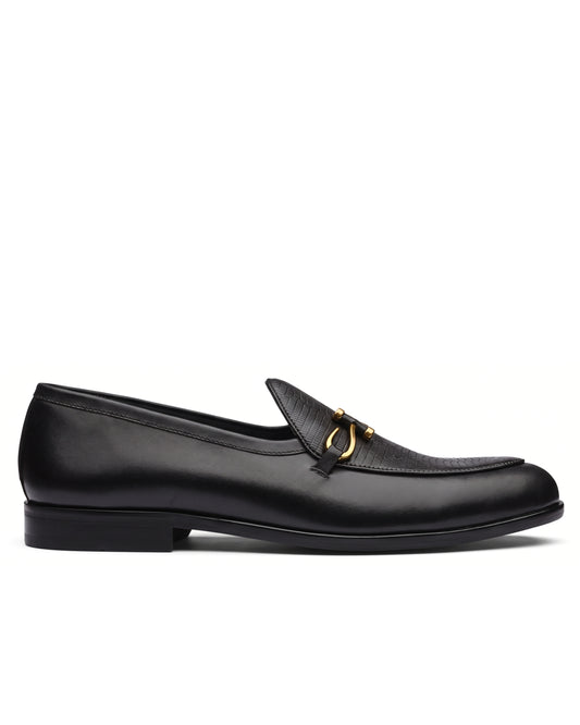 Bellagio Textured Horsebit Loafers | Obsidian Black, side profile
