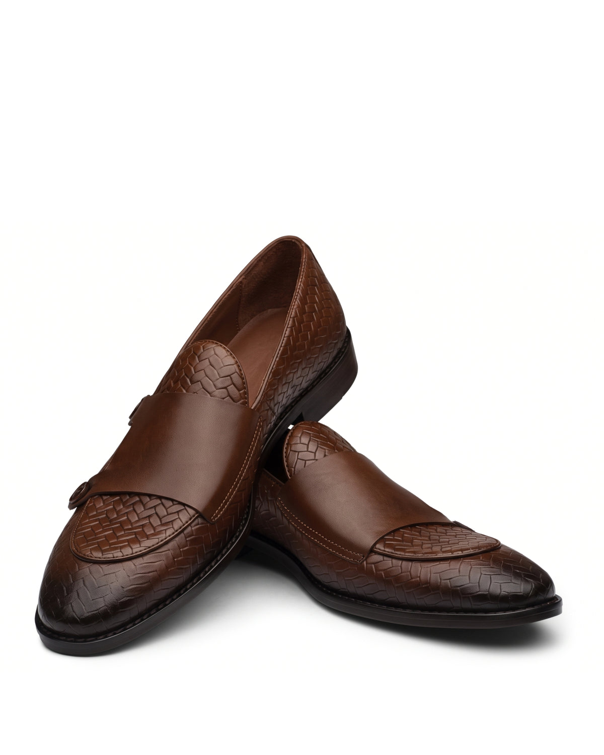 Regente Woven-Effect Side-Strap Loafers | Chestnut Brown, angled view