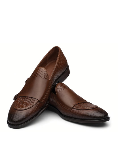 Regente Woven-Effect Side-Strap Loafers | Chestnut Brown, angled view
