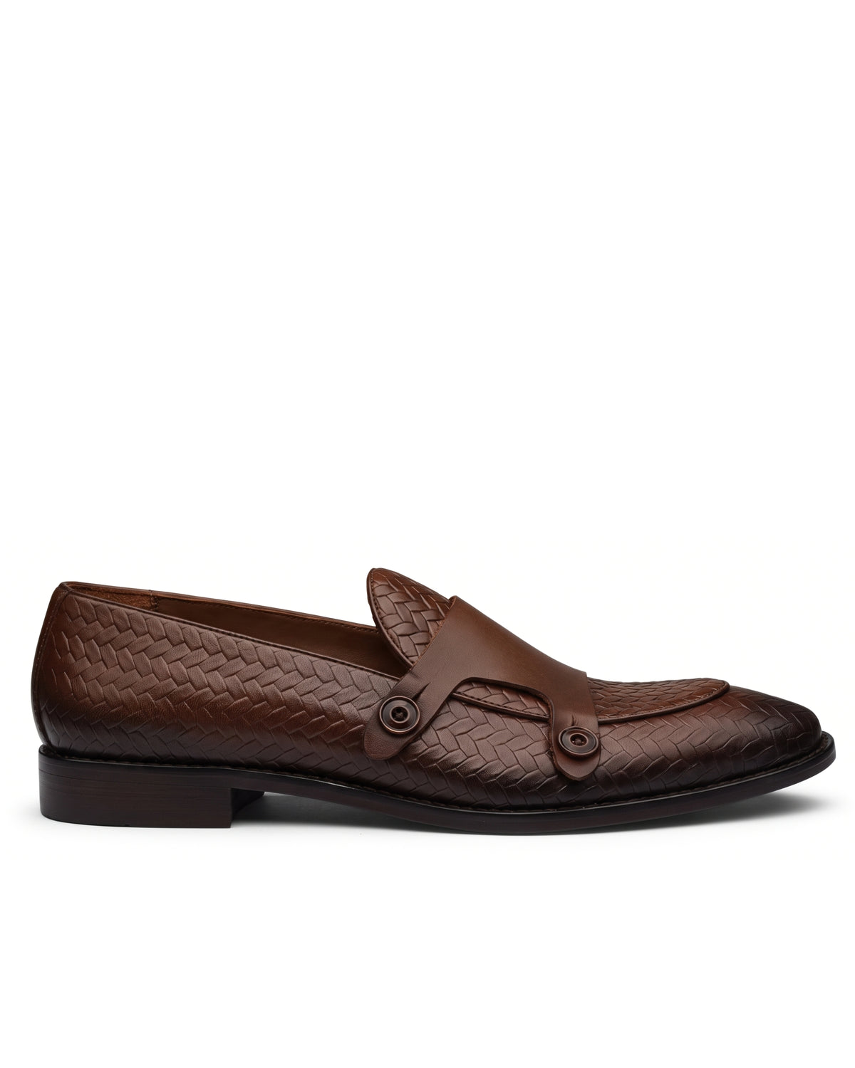 Regente Woven-Effect Side-Strap Loafers | Chestnut Brown, side profile