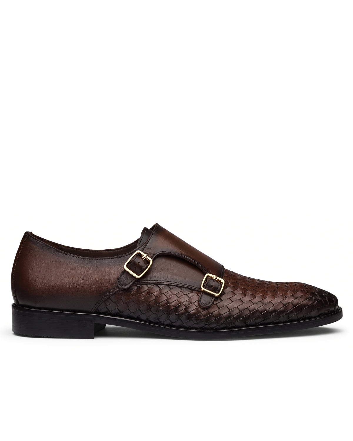 Vittorio Woven-Effect Double-Buckle Loafers | Espresso Brown, side profile
