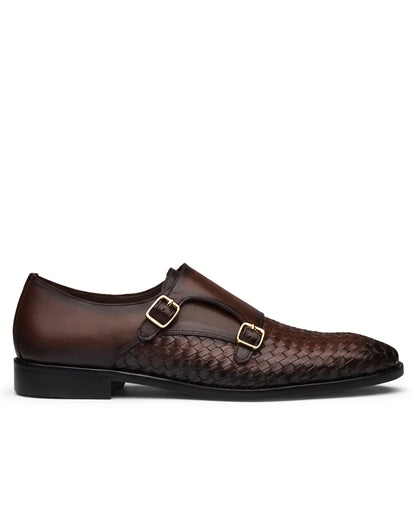 Vittorio Woven-Effect Double-Buckle Loafers | Espresso Brown, side profile