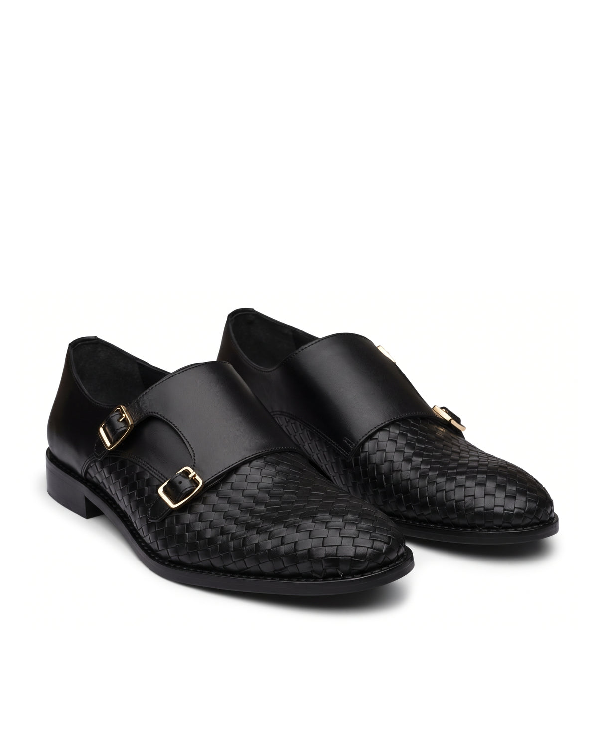 Vittorio Woven-Effect Double-Buckle Loafers | Obsidian Black, pair view