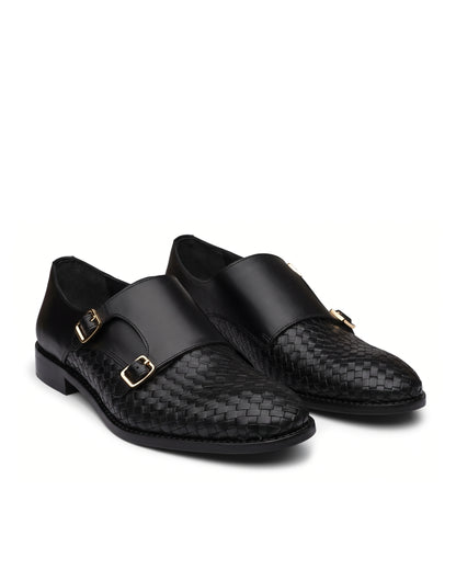 Vittorio Woven-Effect Double-Buckle Loafers | Obsidian Black, pair view