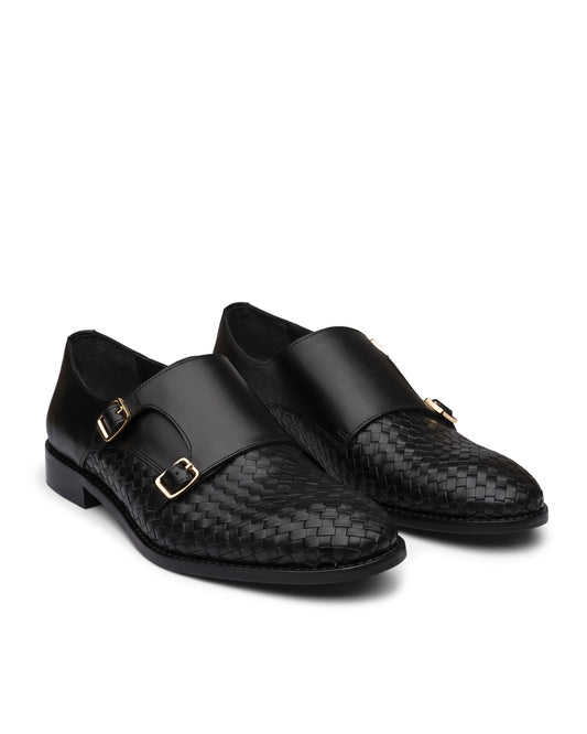 Vittorio Woven-Effect Double-Buckle Loafers | Obsidian Black, pair view