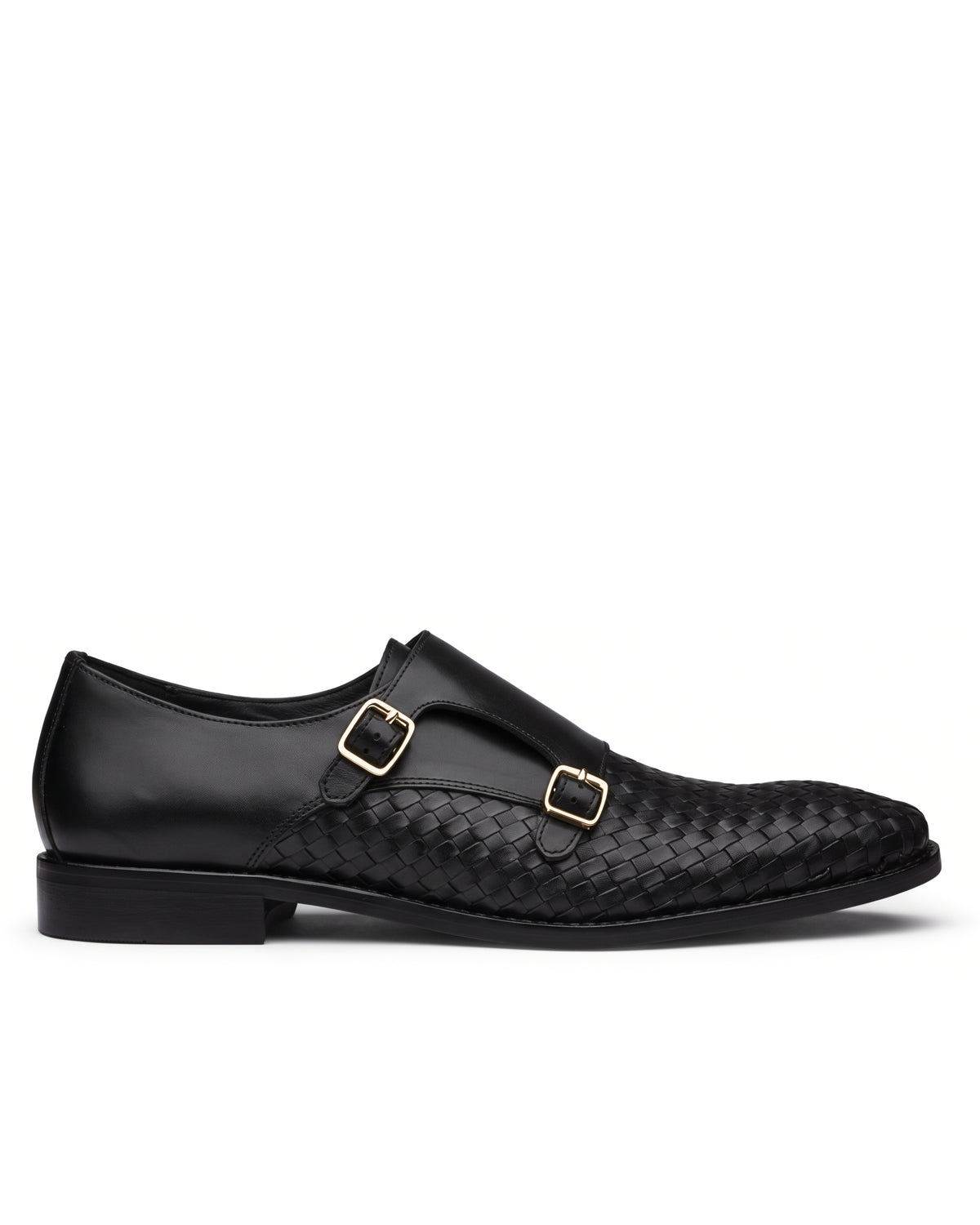 Vittorio Woven-Effect Double-Buckle Loafers | Obsidian Black, side profile