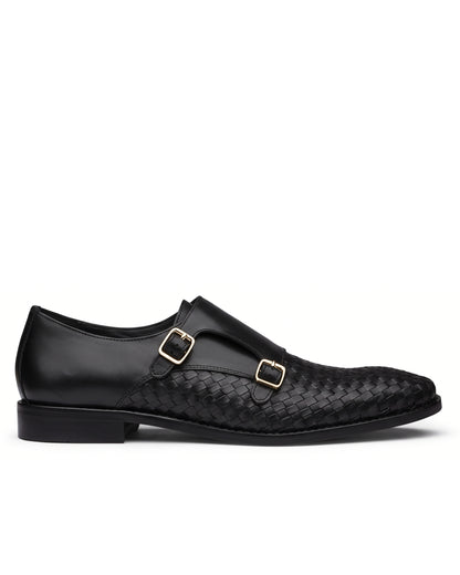 Vittorio Woven-Effect Double-Buckle Loafers | Obsidian Black, side profile