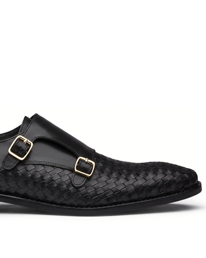 Vittorio Woven-Effect Double-Buckle Loafers | Obsidian Black