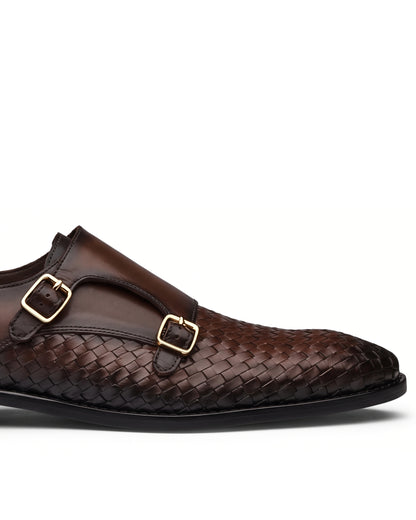 Vittorio Woven-Effect Double-Buckle Loafers | Espresso Brown