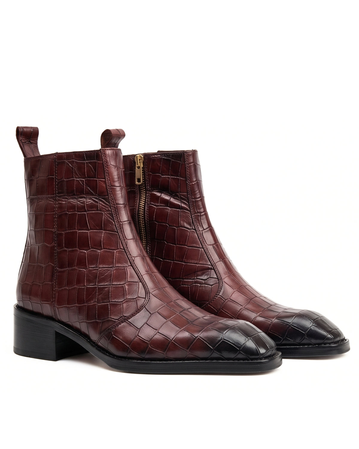 Marcello Crocodile-Embossed Chelsea Boots in Oxblood Brown by Martin Germont, pair view