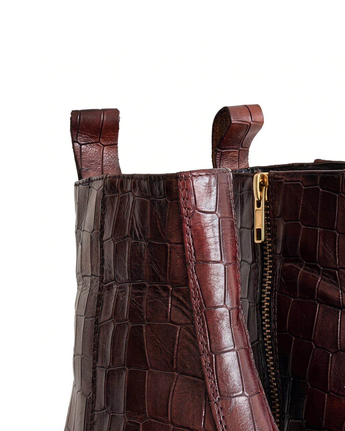 Marcello Crocodile-Embossed Chelsea Boots in Oxblood Brown by Martin Germont, alternate angle