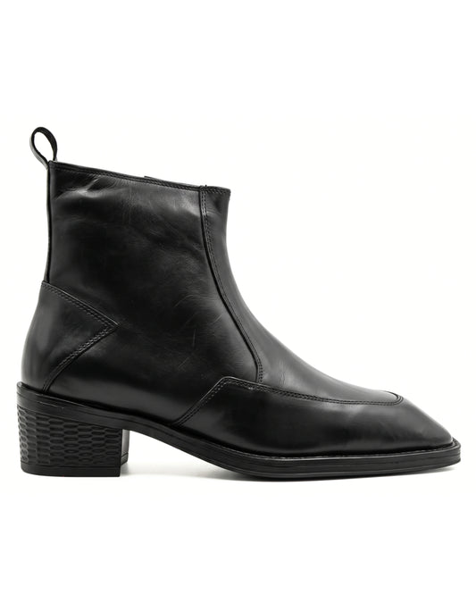 Massimo Cap-Toe Leather Chelsea Boots in Obsidian Black by Martin Germont, side profile