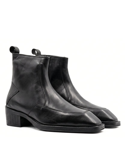 Massimo Cap-Toe Leather Chelsea Boots in Obsidian Black by Martin Germont, pair view