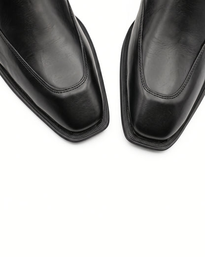 Massimo Cap-Toe Leather Chelsea Boots in Obsidian Black by Martin Germont, upper and toe detail