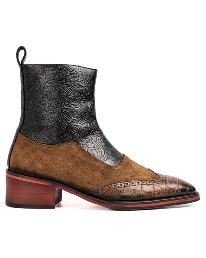 Ravello Floral-Embossed Chelsea Boots in Brown Toe by Martin Germont, side profile