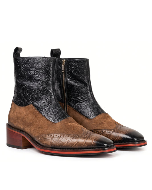 Ravello Floral-Embossed Chelsea Boots in Brown Toe by Martin Germont, pair view