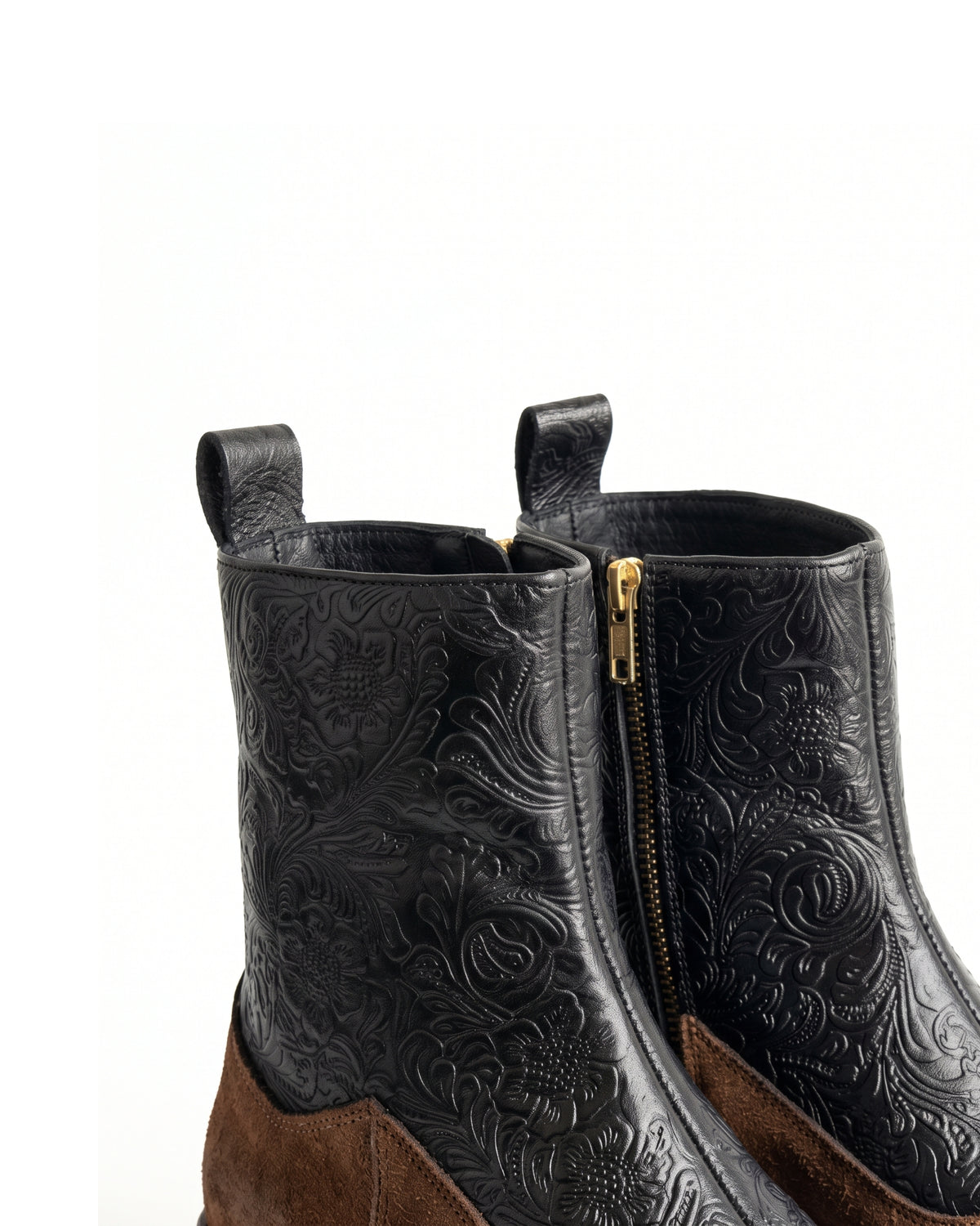 Ravello Floral-Embossed Chelsea Boots in Brown Toe by Martin Germont, alternate angle