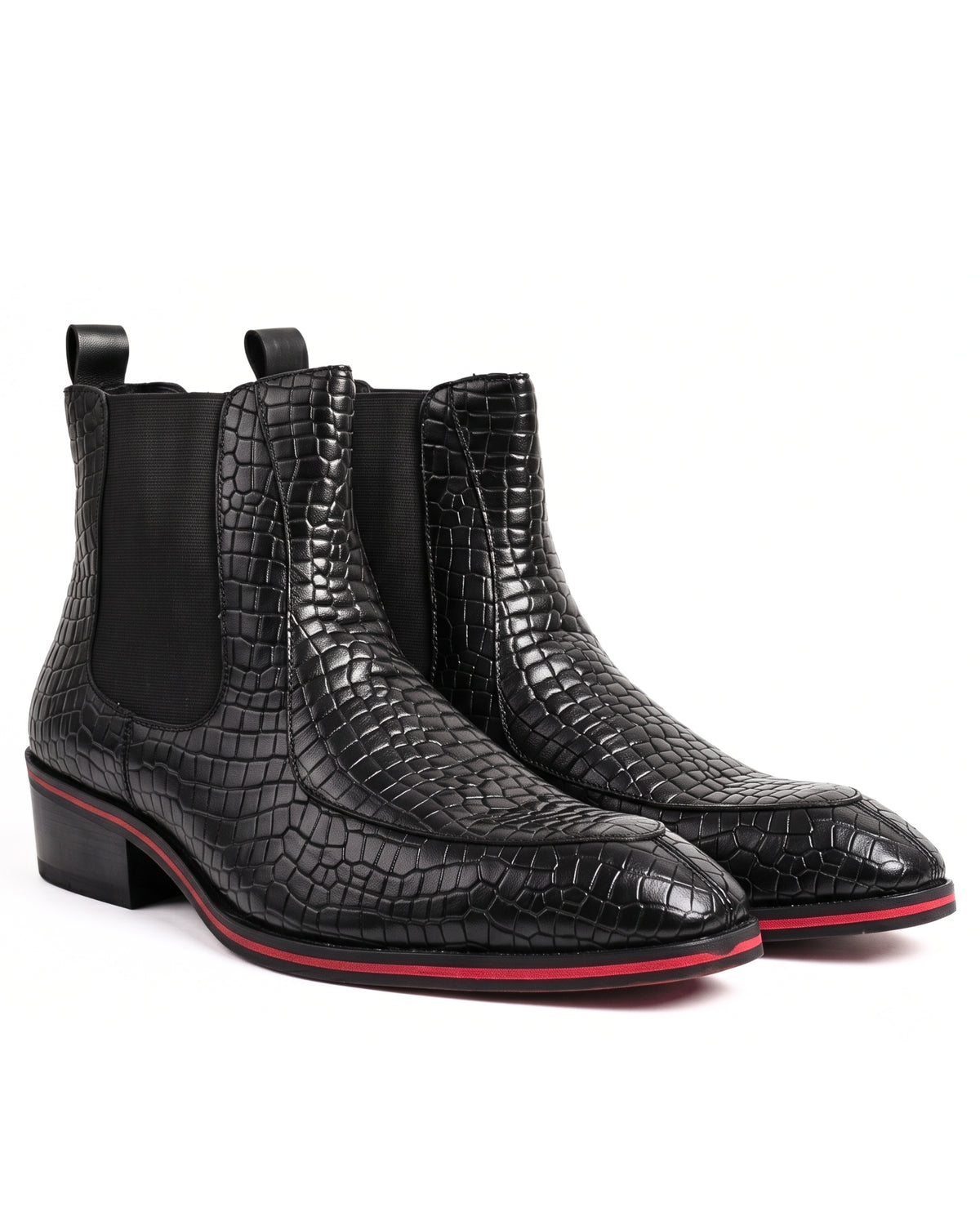 Romano Crocodile-Embossed Chelsea Boots in Obsidian Black by Martin Germont, pair view