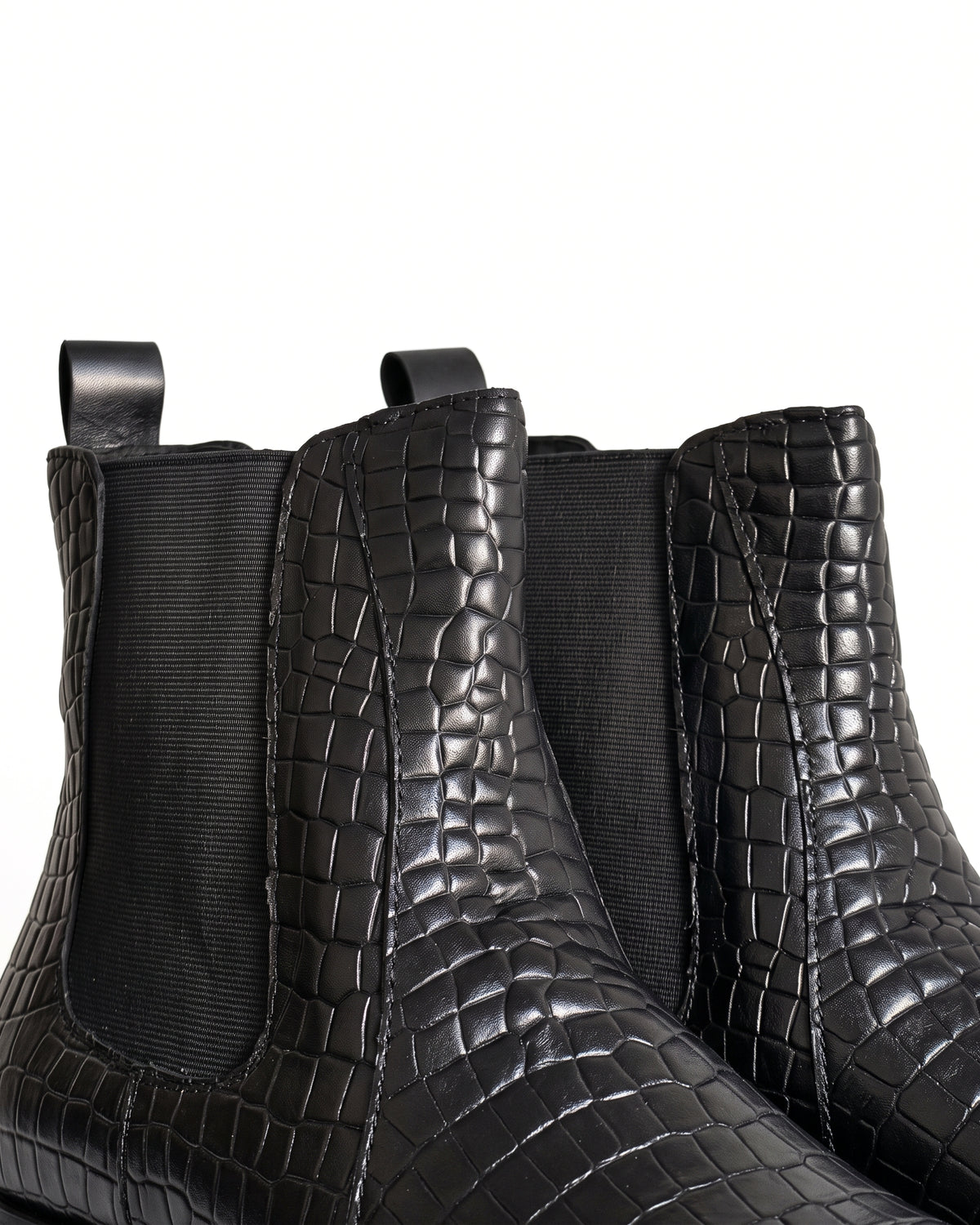 Romano Crocodile-Embossed Chelsea Boots in Obsidian Black by Martin Germont, alternate angle