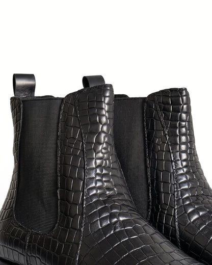 Romano Crocodile-Embossed Chelsea Boots in Obsidian Black by Martin Germont, alternate angle