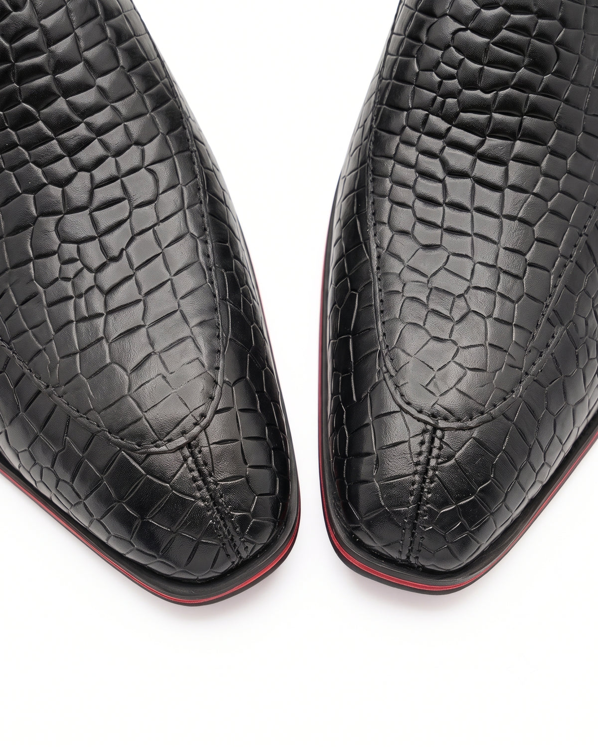 Romano Crocodile-Embossed Chelsea Boots in Obsidian Black by Martin Germont, upper and toe detail