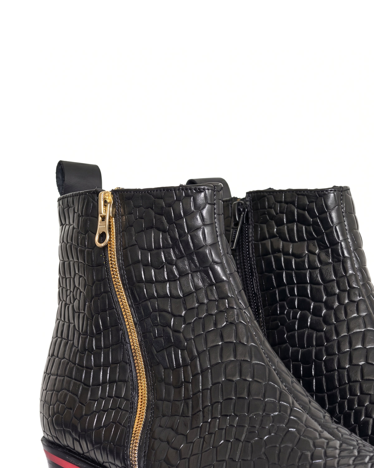 Romano Crocodile-Embossed Zip Chelsea Boots in Crimson-Welt Black by Martin Germont, alternate angle