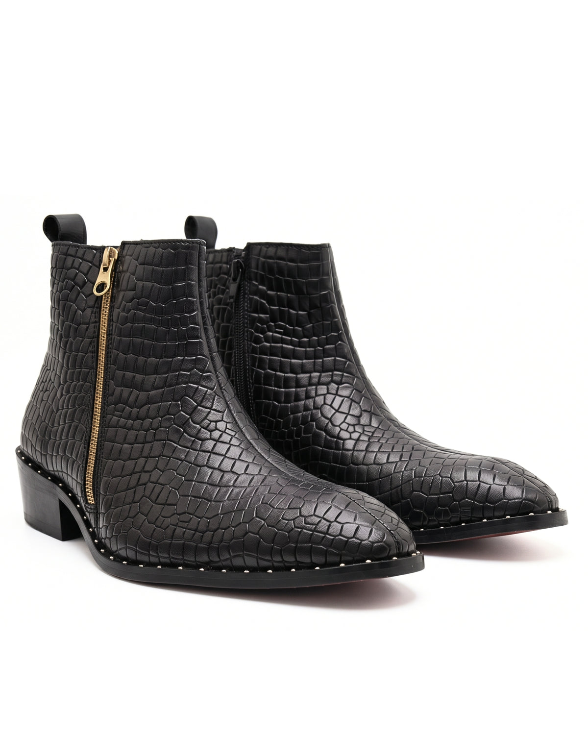 Romano Crocodile-Embossed Zip Chelsea Boots in Midnight Black by Martin Germont, pair view